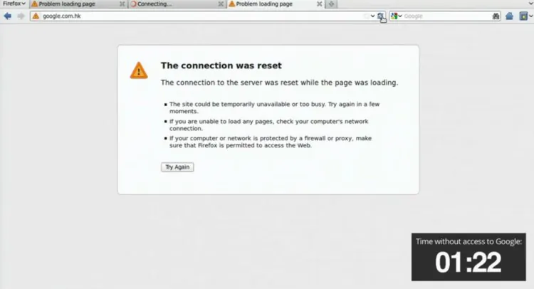 A screenshot of a video uploaded by Google, showing difficulty when searching for certain terms in mainland China. (Screenshot from YouTube)