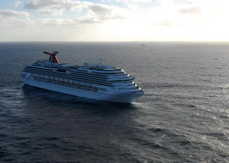 A Carnival cruise ship sits off the coast California.(Dylan McCord/Getty Images )