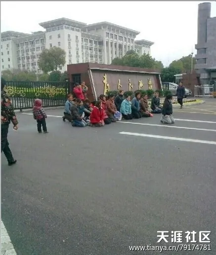 Jingtoushan Farm villagers petition in Huangshi City on March 19. Locals fought against the authorities' attempts to confiscate their land for development. (Weibo.com)