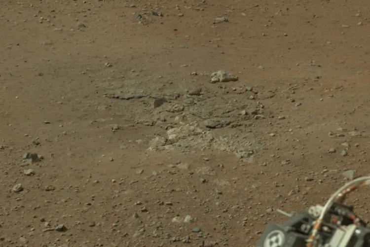 A set of marks on the surface of Mars is shown in a cropped image taken with a 34-millimeter Mast Camera on NASA's Curiosity rover on August 18, 2012 on Mars. (NASA via Getty Images)