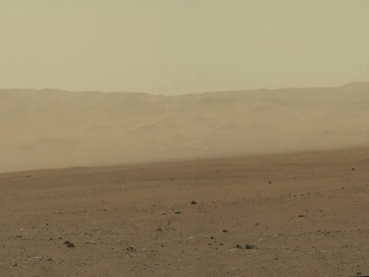 A color image from NASA's Curiosity rover's Mast Camera shows part of the wall of Gale Crater, the location on Mars where the rover landed August 5, 2012. (Credit: NASA/JPL-Caltech/MSSS)