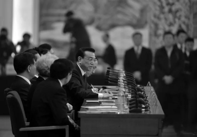 New Chinese Premier Li Keqiang answers questions during his first press conference after the closing session of the National People's Congress at the Great Hall of the People in Beijing on March 17, 2013. (Mark Ralston/AFP/Getty Images)