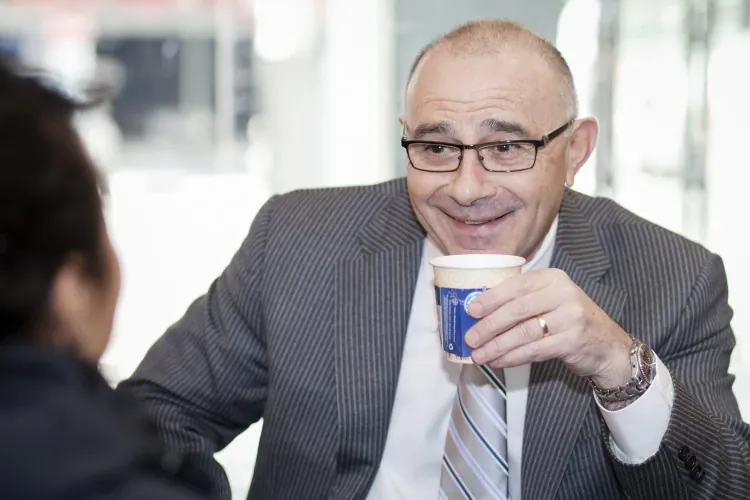 Sal Albanese, New York City mayoral candidate, being interviewed at a cafe in Manhattan, Feb. 13, 2013. (Deborah Yun/The Epoch Times)