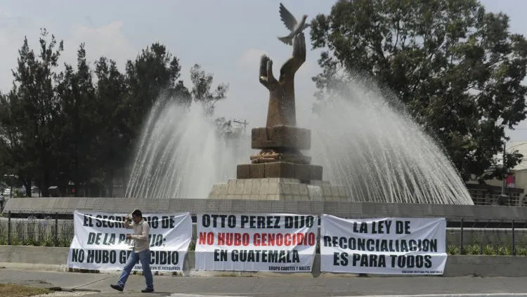 Residents of Guatemala City said they barely felt a 6.2-magnitude quake that struck nearby,. Pictured above: Banners placed by relatives and friends of former senior military officers on trial for crimes committed during the civil war (1960-1996) who demand fair trials. (Johan Ordonez/AFP/Getty Images)
