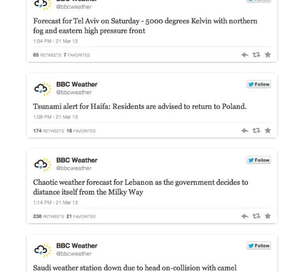 Screenshot of BBC Weather hacked by a group that hacks social media accounts. (Screenshot by Kelly Ni/Epoch Times Staff)