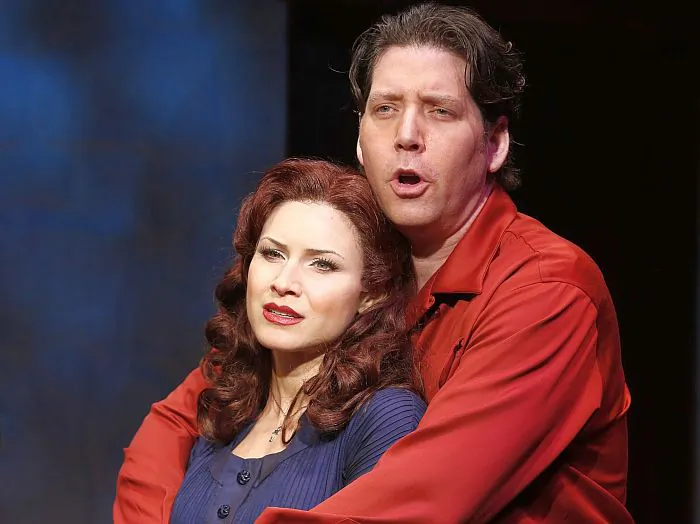 (L–R) Jenny Powers (as Mary Kate Danaher) and James Barbour (as Sean Enright) in “DONNYBROOK!” at the Irish Repertory Theatre (132 West 22nd Street), directed by Charlotte Moore. (Carol Rosegg)