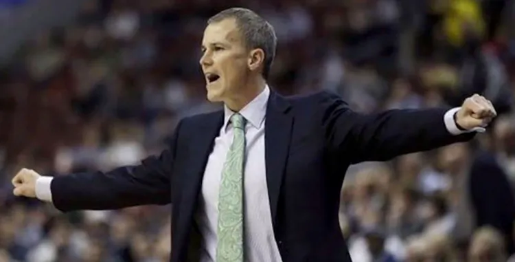 Andy Enfield, Florida Gulf Coast University head basketball coach, celebrates a NCAA victory over Georgetown on March 23, 2013. (Screenshot via The Epoch Times)