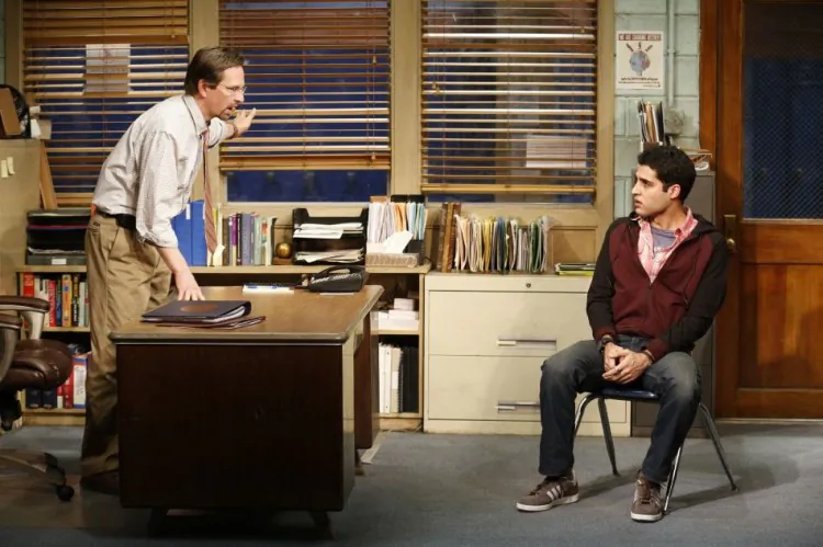 Stephen Barker Turner as Dr. Danielson and Babak Tafti and Khadim Asmaan in Rajiv Joseph’s “The North Pool.” (Carol Rosegg)