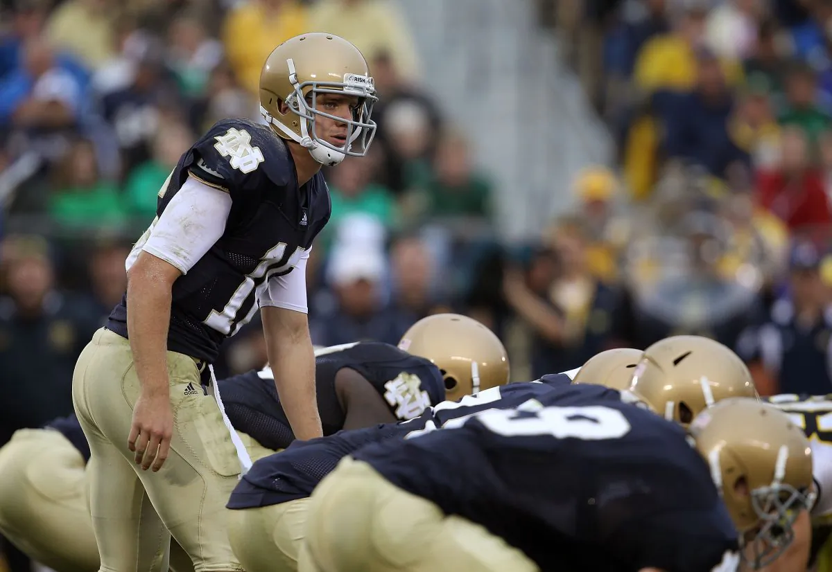 Nate Montana while he played for Notre Dame, in 2010. Montana will attend a rookie minicamp held by the San Francisco 49ers. (Jonathan Daniel/Getty Images)