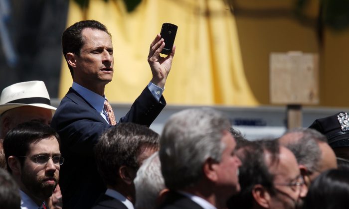 Anthony Weiner at wreath laying ceremony at Grand Zero on May 5, 2011. Weiner is mulling a run for New York City mayor, about two years after he resigned from being a Congress person amidst a sexting scandal. (Mario Tama/Getty Images)