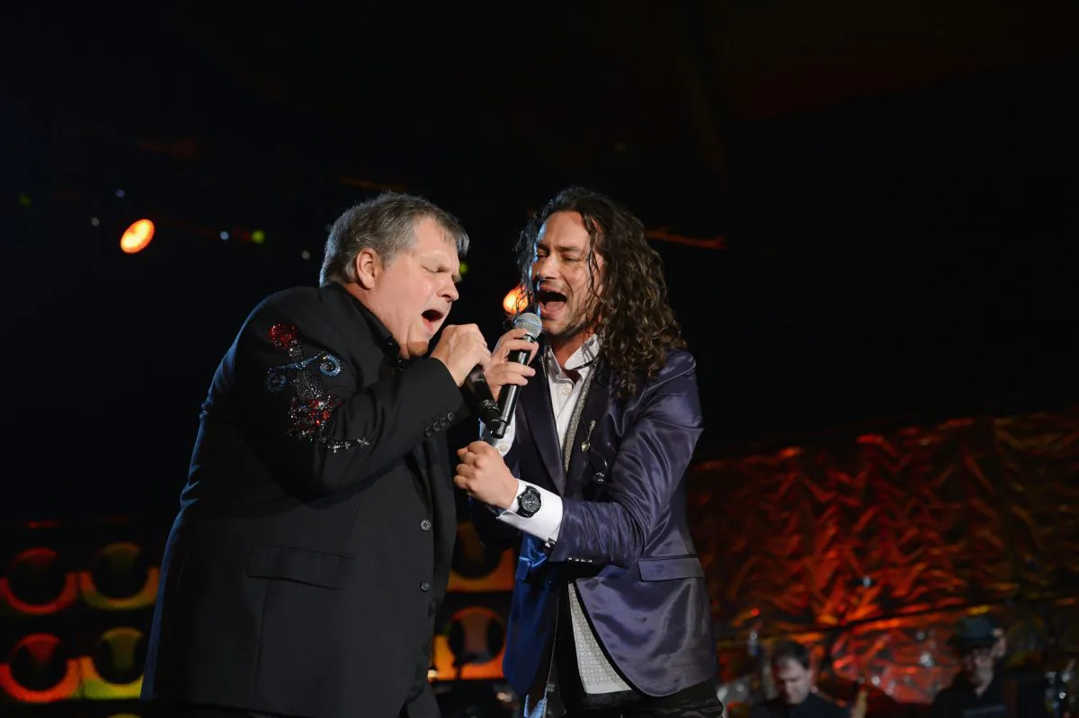 Meat Loaf and Constantine Maroulis perform onstage at the Songwriters Hall of Fame 43rd Annual induction in New York City in this file photo. Meat Loaf rescheduled a gig in Nottingham due to unspecified illnesses among his band. (Larry Busacca/Getty Images for Songwriters Hall Of Fame)