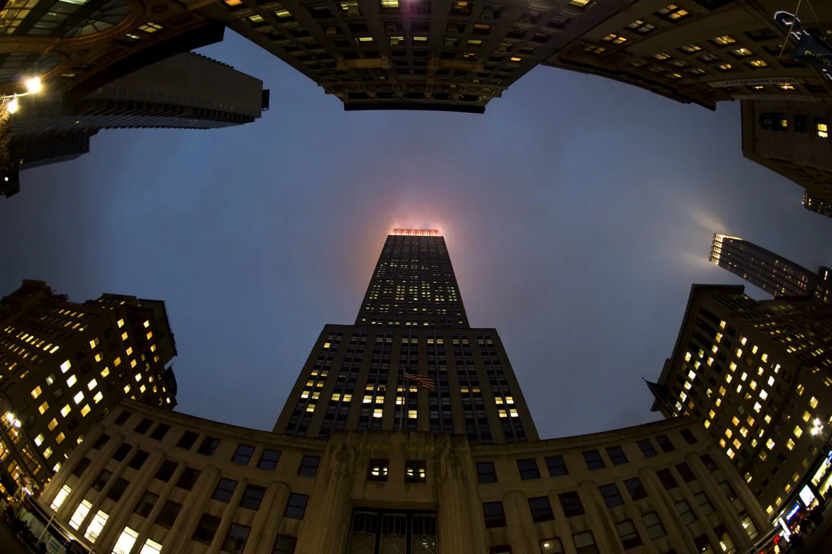 The lights of the Empire State Building illuminate the fog January 16, 2013 in New York. (DON EMMERT/AFP/Getty Images)