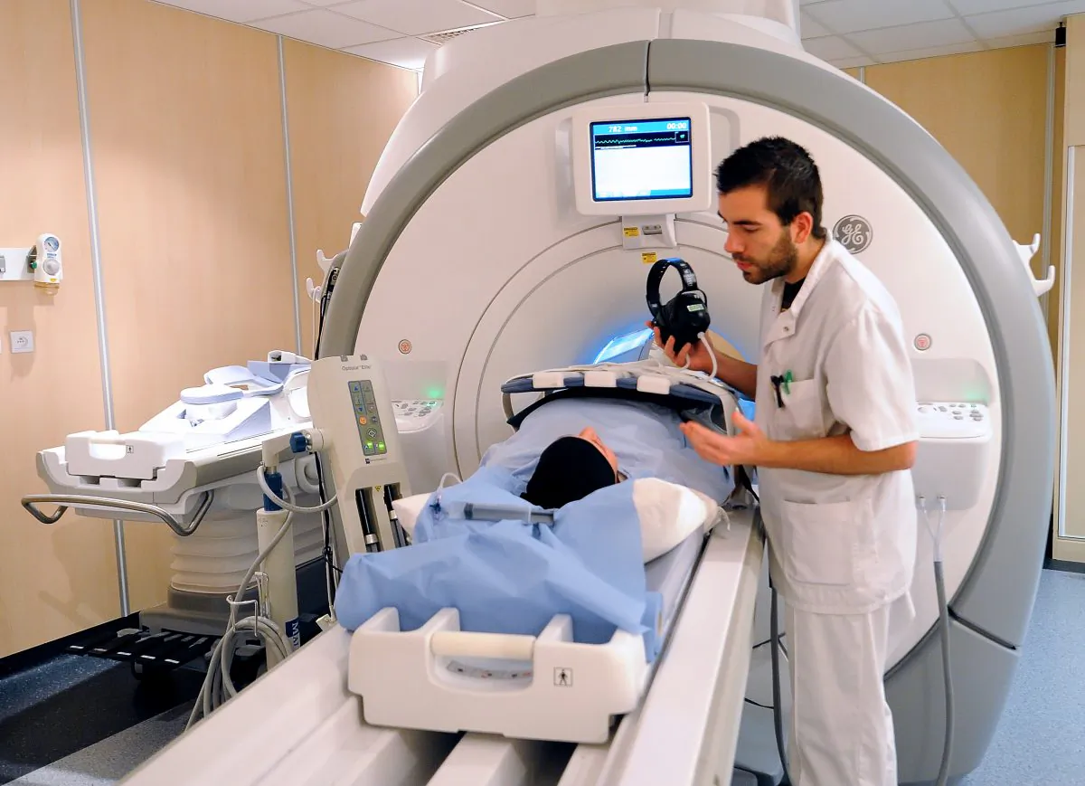 A patient prepares to undergo a MRI at the Oscar Lambret Center in Lille, northern France, a regional medical unit specialised in cancer's treatment, on Feb. 6, 2013. (Philippe Huguen/AFP/Getty Images)