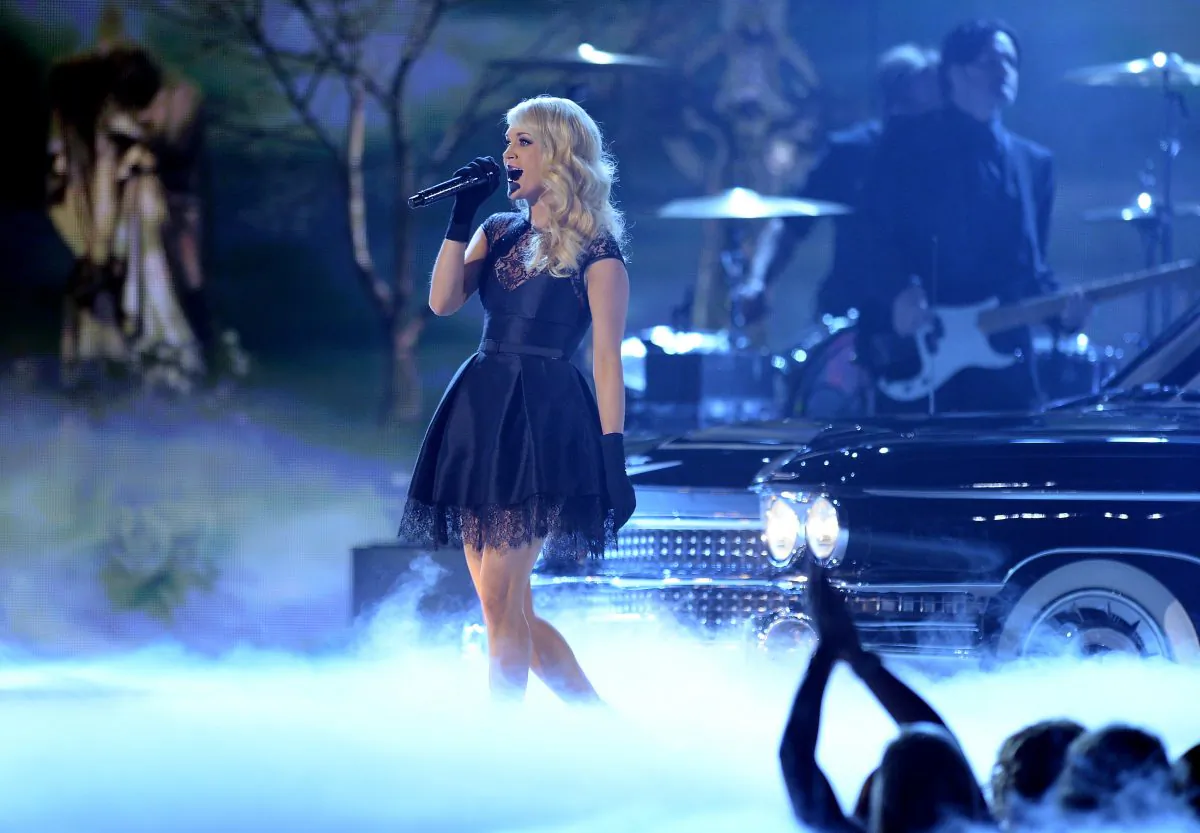 Carrie Underwood is shown onstage during the 48th Annual Academy of Country Music Awards at the MGM Grand Garden Arena on April 7, 2013 in Las Vegas, Nevada. (Ethan Miller/Getty Images)