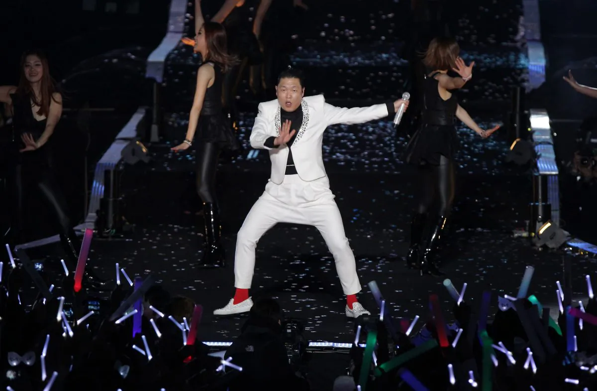 Singer PSY performs onstage in his concert titled 'Happening' at Olympic Stadium on April 13, 2013 in Seoul, South Korea. (Chung Sung-Jun/Getty Images)