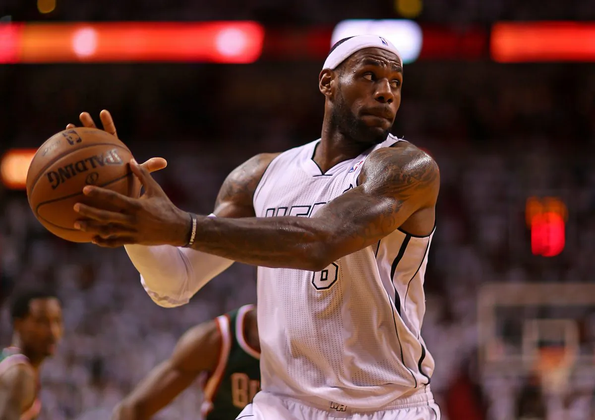 LeBron James of the Miami Heat catches a pass during Game 2 of the Eastern Conference Quarterfinals of the 2013 NBA Playoffs. (Mike Ehrmann/Getty Images)