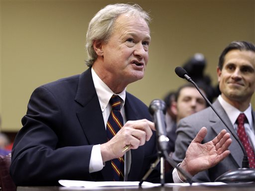 In this Jan. 15, 2013 file photo, Rhode Island Gov. Lincoln Chafee testifies in support of same-sex marriage before the House Judiciary Committee, at the Statehouse, in Providence, R.I. (AP Photo/Steven Senne, File)