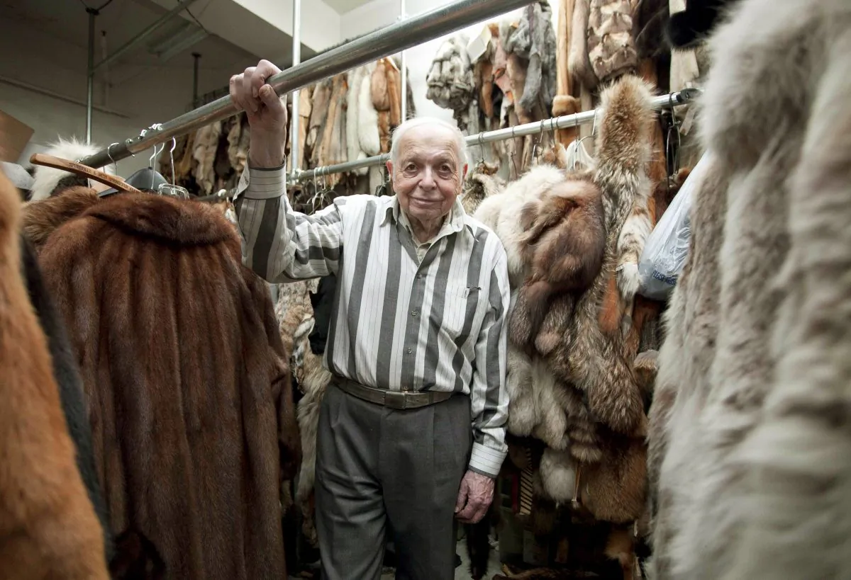Furrier Hy Fishman and his vault of pelts at his workshop on Seventh Ave. (Samira Bouaou/The Epoch Times)
