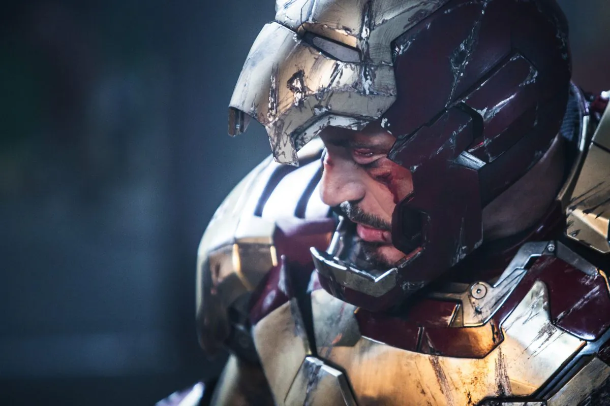 This undated publicity photo released by Marvel shows Robert Downey Jr. as Tony Stark/Iron Man in a scene from Marvel's "Iron Man 3." The movie releases in the USA on May 3, 2013.(AP Photo/Marvel, Zade Rosenthal)