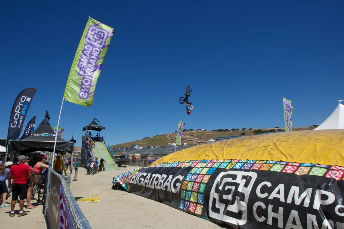 Backflip into the BigAirBag at the Volkswagen Sea Otter Classic Powered by SRAM in Monterey, Calif., April 2013. (Lisa R. Ellsmore/The Epoch Times)