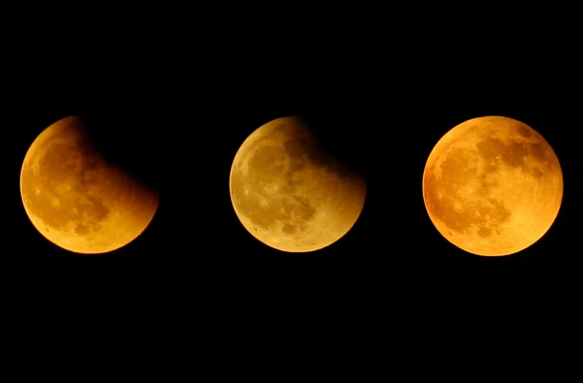 This combination photo illustration shows a partial lunar eclipse in 2008. (China Photos/Getty Images)