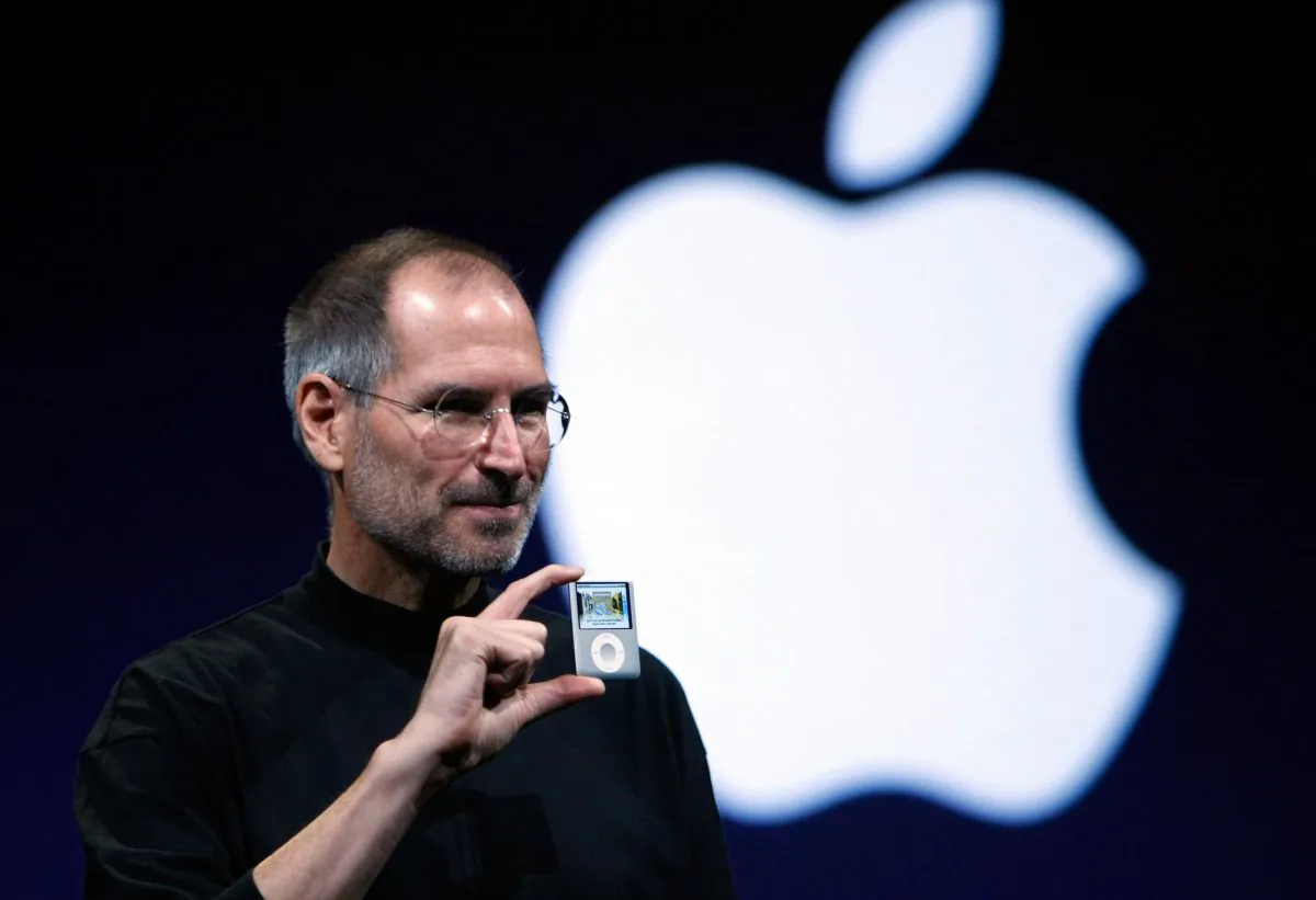 In this file photo, Apple CEO Steve Jobs holds up a new version of the iPod Nano during an Apple event in San Francisco, September 2007.
(Justin Sullivan/Getty Images)