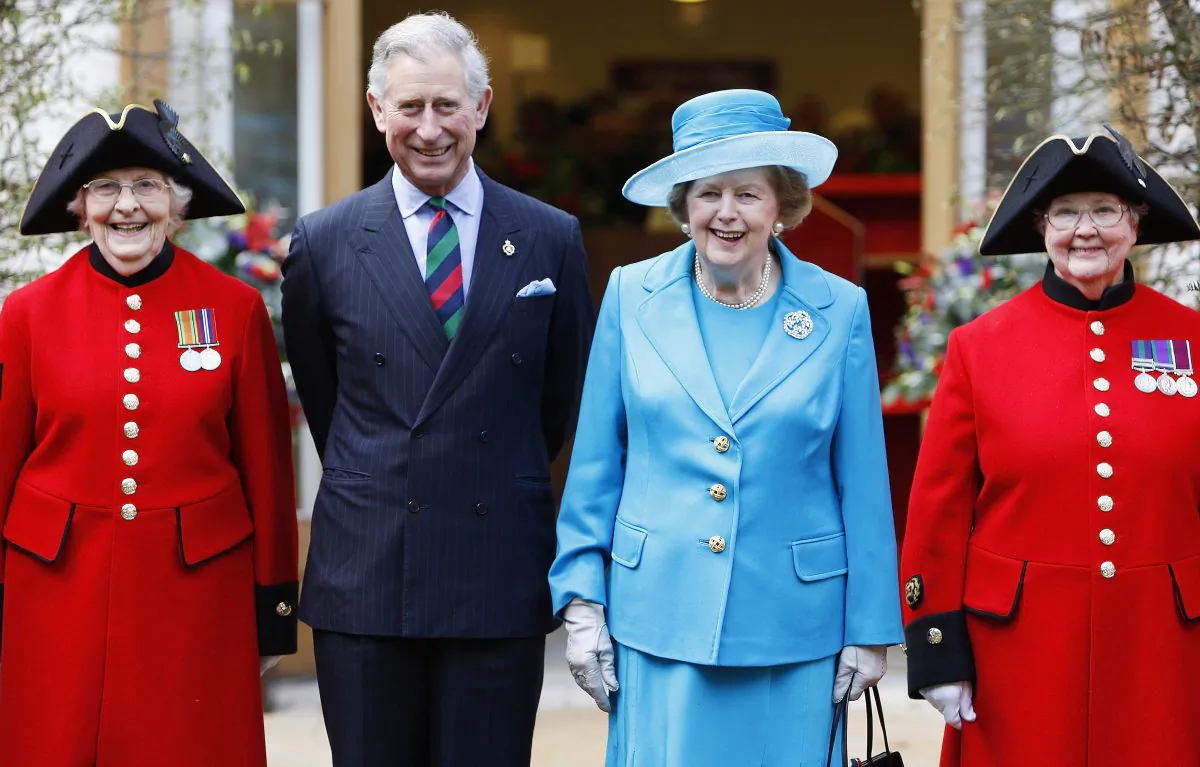 Prince Charles, Prince of Wales (2nd L) and former Prime Minister Margaret Thatcher in this file photo. (Andrew Winning/WPA Pool/Getty Images)