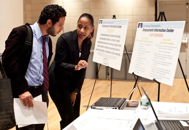 An employment information session at Columbia University on Nov. 9th, 2011. If you are unhappy with your current job and you see that more companies are hiring, don’t just immediately quit your job, many employers do not like to hire unemployed people right off the street. (Amal Chen/The Epoch Times)