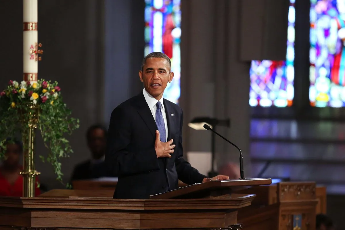 President Barack Obama speaks at an interfaith prayer service for victims of the Boston Marathon attack titled "Healing Our City," at the Cathedral of the Holy Cross on April 18, 2013, in Boston, Mass. (Spencer Platt/Getty Images)