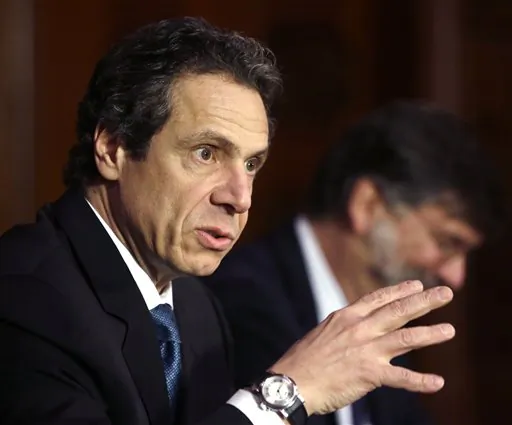 New York Gov. Andrew Cuomo speaks during a news conference in the Red Room at the Capitol on Wednesday, March 20, 2013, in Albany, N.Y. (AP Photo/Mike Groll)