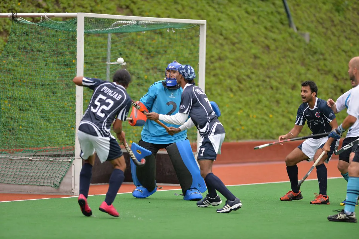 Punjab-A score their second goal against HKFC-A in their Holland Cup Semi-final clash at King’s Park on April 21. Punjab-A went on to win the match 4-2. (Bill Cox/The Epoch Times)
