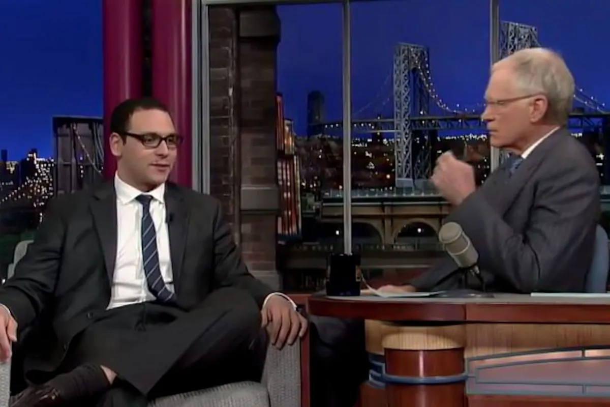 Fired Anchor, Letterman: A.J. Clemente (L) discusses his first and last day on the job as a KYFR-TV anchor on "The Late Show" April 24, 2013. (Screenshot via The Epoch Times)