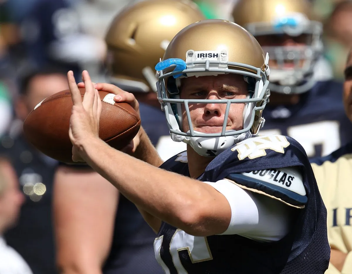 Joe Montana's son: A file photo of Nate Montana playing for Notre Dame on Sept. 4, 2010 in South Bend, Indiana. Montana participated in a pre-draft NFL workout at Dallas Cowboys Stadium April 7–8, 2013. (Jonathan Daniel/Getty Images)