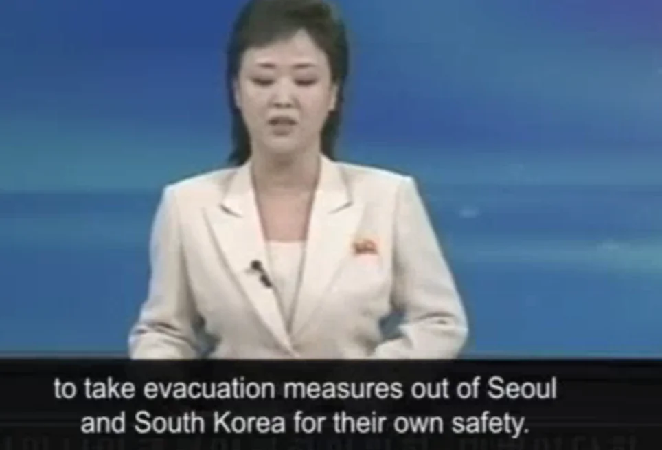 This screenshot of a Guardian video shows South Korean news media reading a statement issued by North Korea’s Asia-Pacific Peace Committee urging all foreigners in South Korea to evacuate to ensure their safety.  (Screenshot by The Epoch Times)