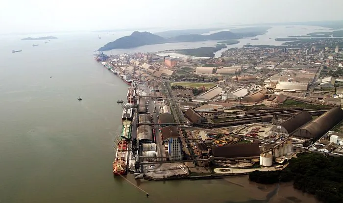 An aerial view of the Port of Paranaguá in Paraná State, Brazil. Congestion at ports is limiting Brazil's export of soybean, which is at record production levels this year. (Archive/Appa)