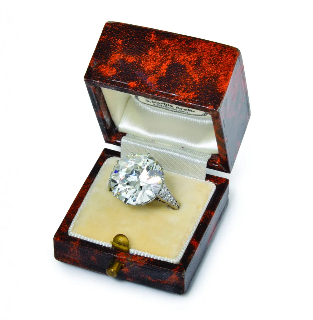  A very fine Edwardian diamond ring by Shreve, Crump & Low, with a center stone of approximately 9cts. Circa 1910.