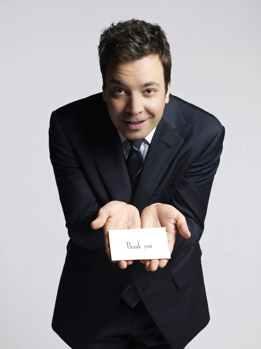 This January 2013 publicity photo released by NBC shows Jimmy Fallon, host of "Late Night with Jimmy Fallon," holding a thank you note during a photo session in New York. NBC on Wednesday, April 3, 2013 announced its long-rumored switch in late night, replacing incumbent Jay Leno at "The Tonight Show" with Jimmy Fallon and moving the iconic franchise back to New York. Leno will wrap up what will be 22 years of headlining the iconic late-night show in Spring 2014. "Saturday Night Live" producer Lorne Michaels will take over as producer of the new "Tonight Show." (AP Photo/NBC, Mark Seliger)