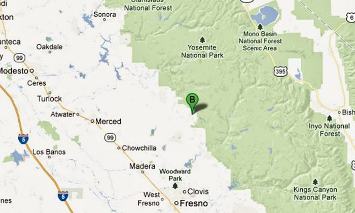 Yosemite bus crash: A Google Maps view of the approximate location of the tour bus crash about six miles south of Yosemite National Park on Highway 41. (Screenshot via The Epoch Times)