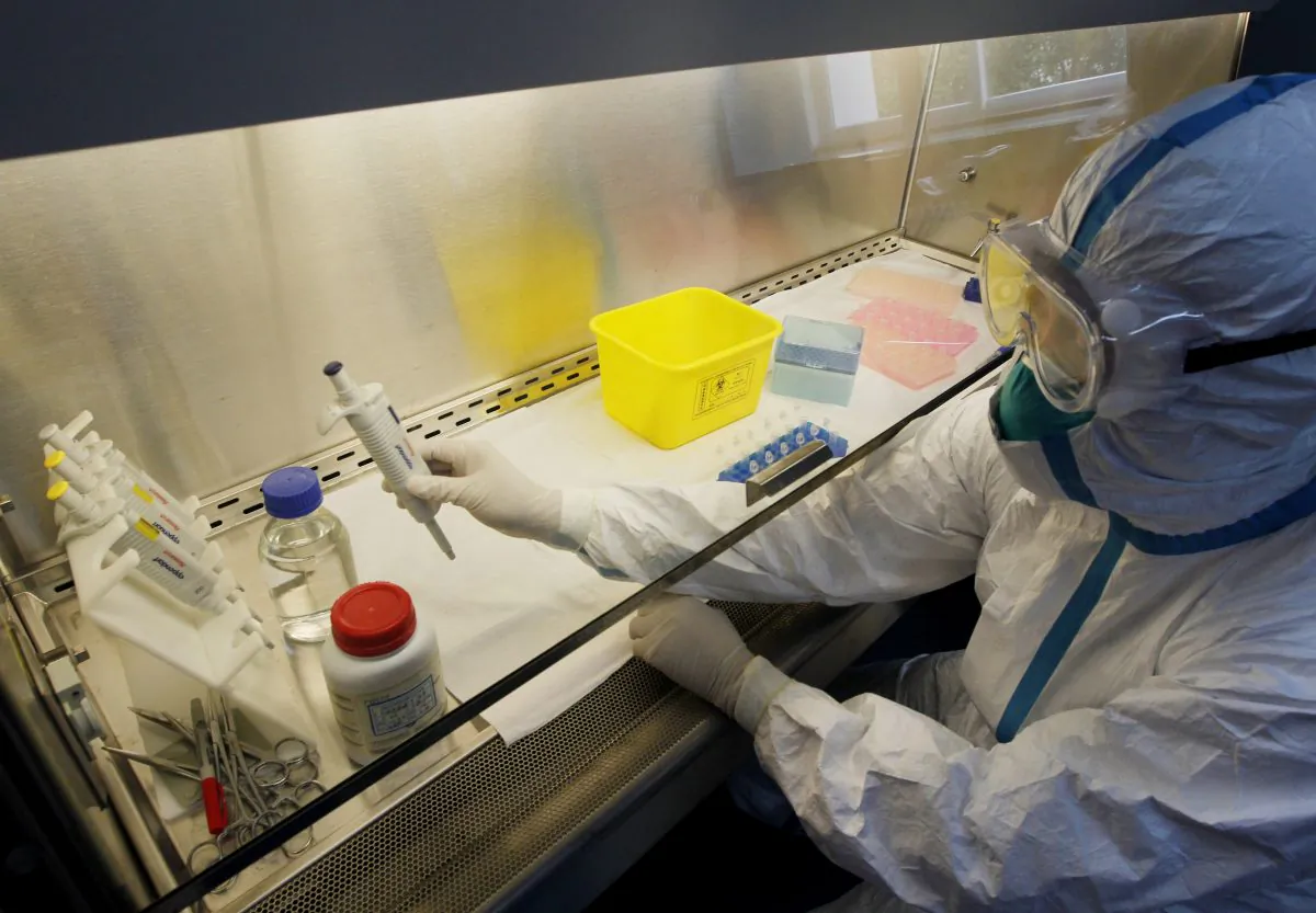 A technician conducts tests at the Kunming Center for Disease Control in Kunming City, Yunnan Province, on April 10, 2013. (ChinaFotoPress/Getty Images)