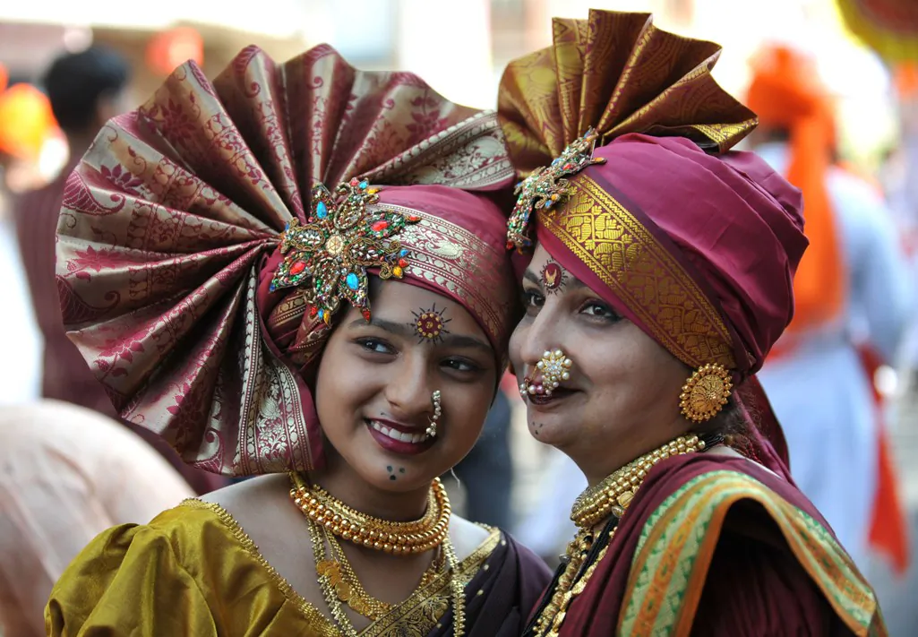 Indian women dressed in traditional attire at a procession to celebrate 'Gudi Padwa' or the Maharashtrian new year in Mumbai. (Sajjad Hussain/AFP/Getty Images)