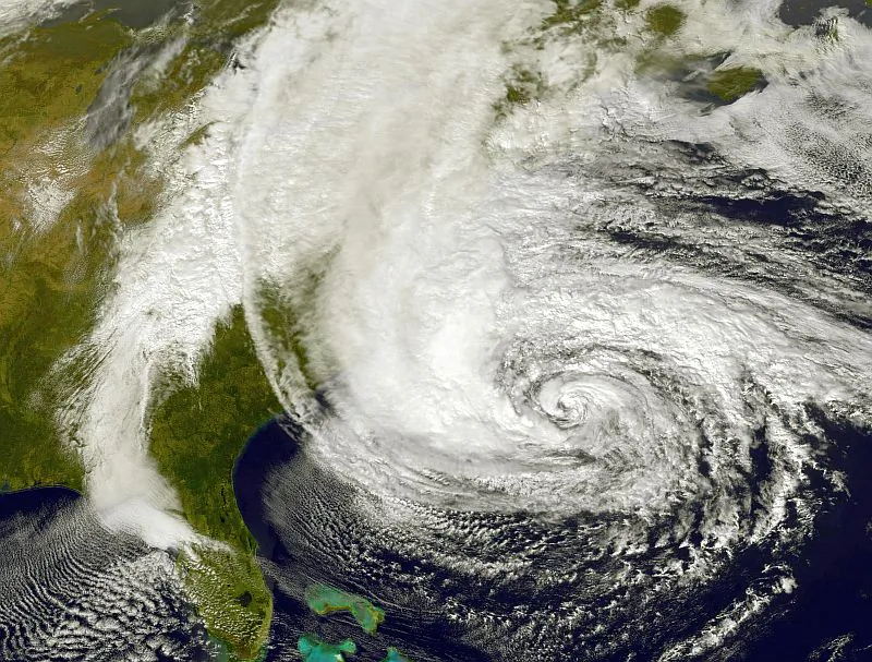 Hurricane Sandy is seen off the East Coast as it moves north on Oct. 28, 2012. Researchers say that similar hurricanes could hit Europe by the end of this century. (NASA via Getty Images) 