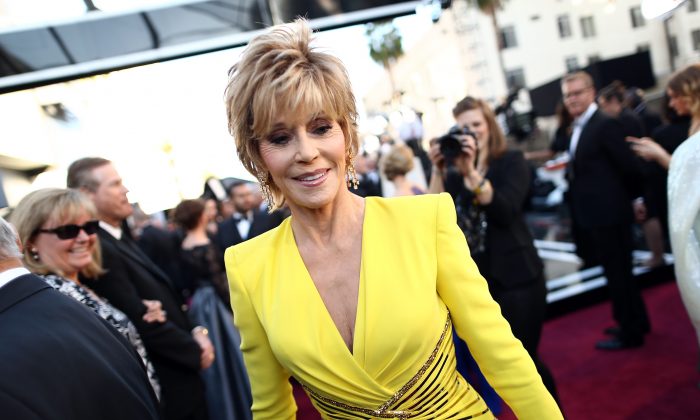 Jane Fonda arrives at the Oscars held at Hollywood & Highland Center on February 24. Her footprints and handprints will be placed next to her fathers in Hollywood. (Christopher Polk/Getty Images)