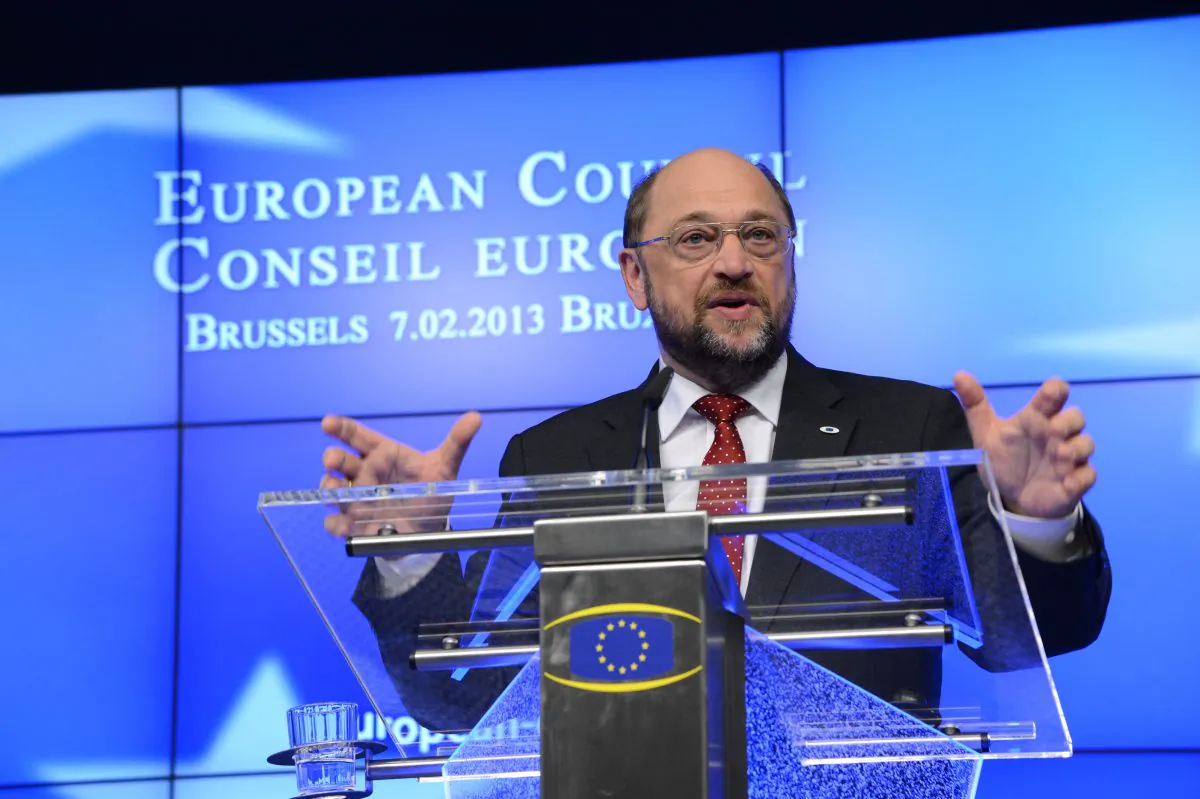 European Parliament President Martin Schulz speaks during a press conference at the EU Headquarters in Brussels on Feb. 7, 2013. Schulz recently spoke with The Epoch Times about human rights issues and other matters related to contemporary China. (Thierry Charlier/AFP/Getty Images)