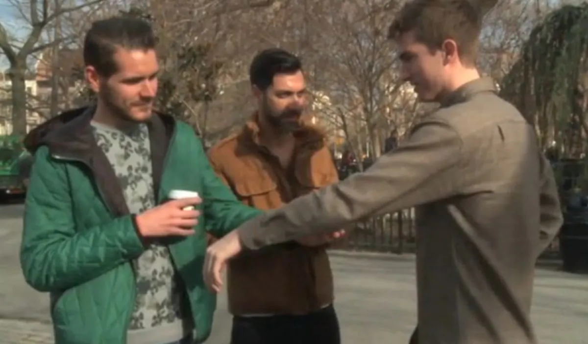 A screenshot of Wool & Prince's Kickstarter shows a man showing off a purported shirt that requires no washing.