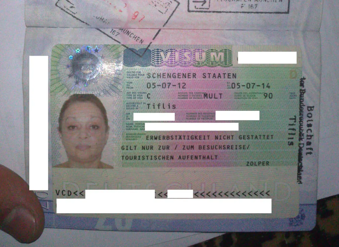 Georgian citizen Schengen visa, and her first entry in Germany, July 5,2012; together with the exit date, October 2, 2012. (Holger Eekhof)