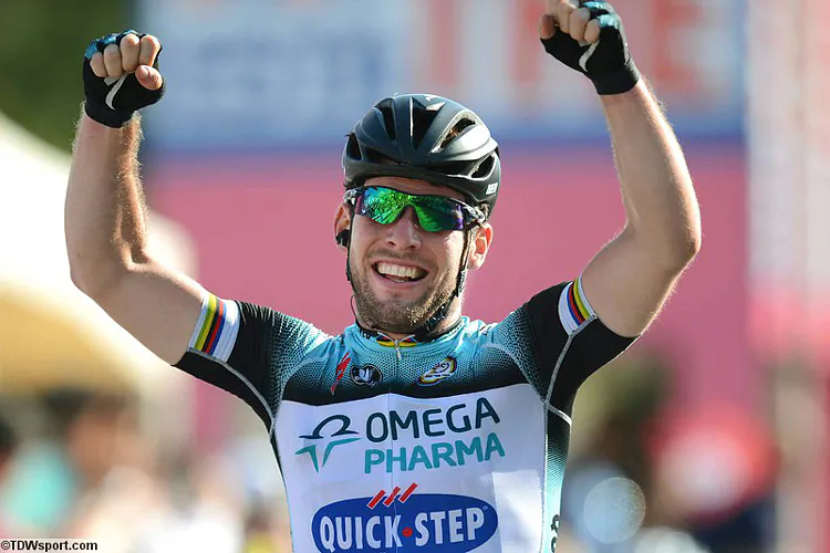Omega Pharma-Quickstep sprinter mark Cavendish wins Stage Six of the 2013 Giro d’Italia, 169 kms from Bari to Margherita di Savoia, on May 9. (omegapharma-quickstep.com)