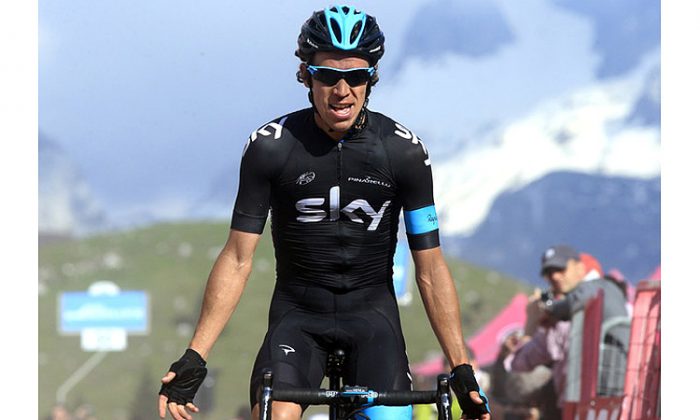 Sky’s Rigoberto Uran attacked halfway through the steep Cat One climb to the finish line of Stage Ten of the 2013 Giro d’Italia and persisted to take the stage win. (www.teamsky.com)