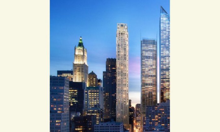 The future 30 Park Place tower can be seen in this rendering by Robert A.M. Stern Architects. 