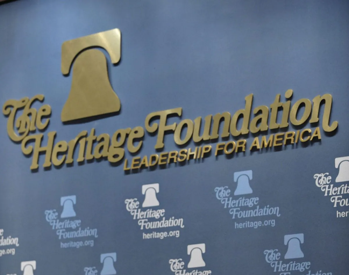 The Heritage Foundation logo is pictured at a discussion in Washington D.C., in this file photo. (Mandel Ngan/AFP/Getty Images)