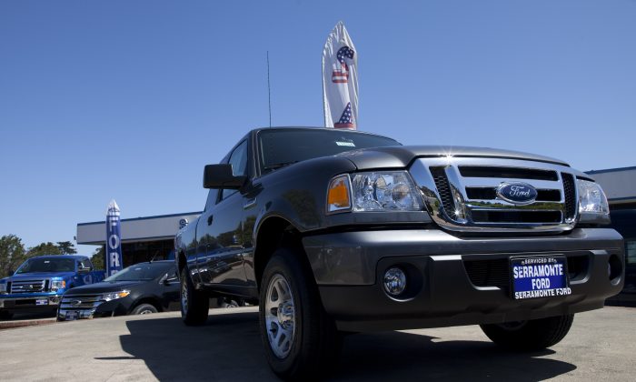 A Ford F-150 pickup is parked on the lot at the Serramonte Ford dealership on April 26, 2011 in Colma, California. The model could have a defect and is being investigated by the National Highway Traffic Safety Administration. (David Paul Morris/Getty Images)